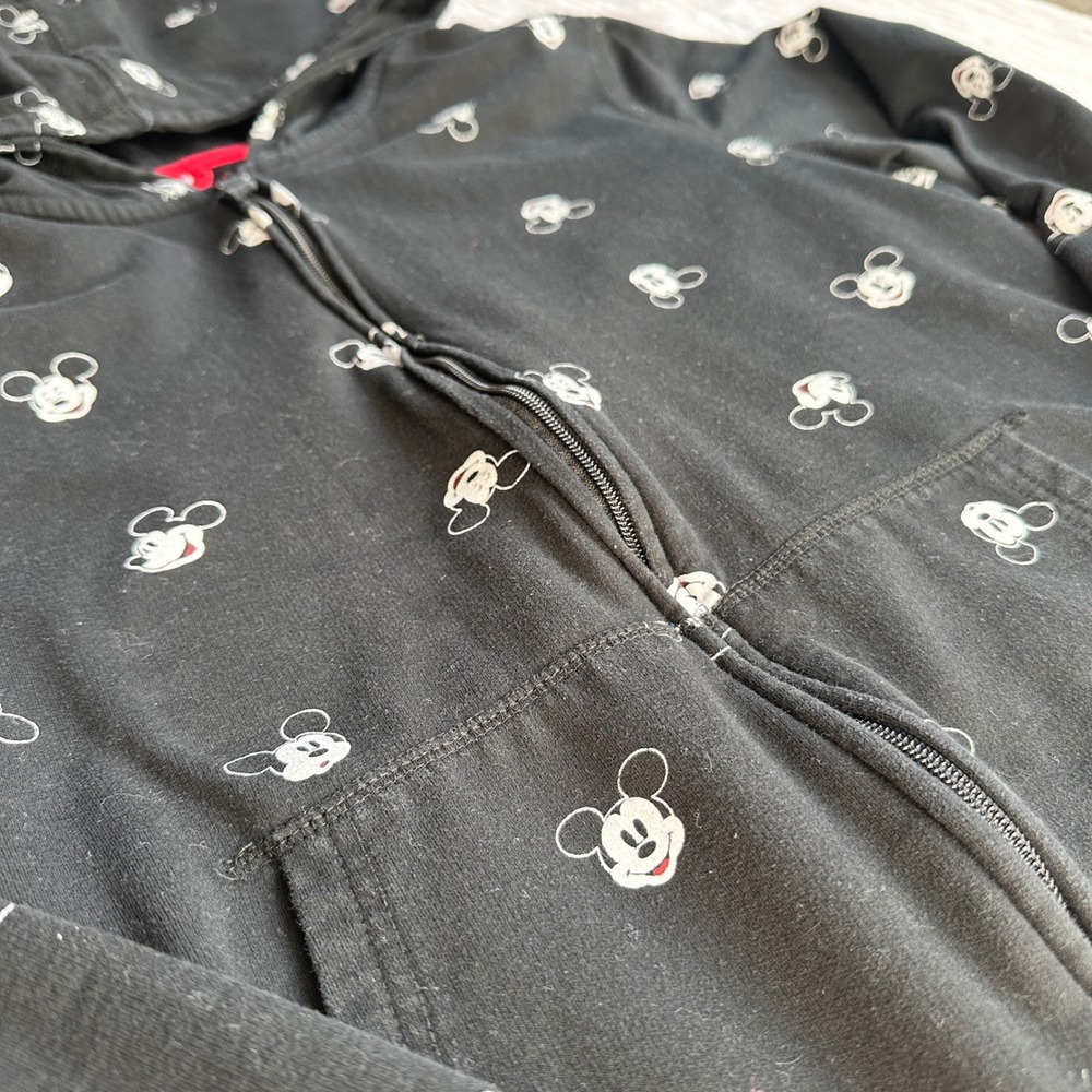 Disney Mickey Mouse All Over Print Full Zip Hoodie Black Sweatshirt Adult Medium - Picture 2 of 6